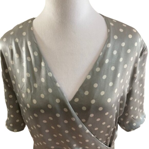 Escada by Margaretha Ley Dress Vintage Silk Midi Faux Wrap Polka Dots sz 42 - Picture 3 of 14